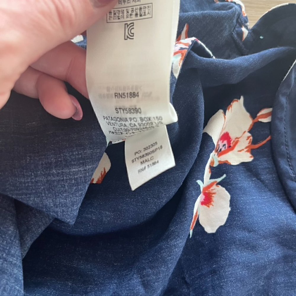 Patagonia Womens S June Lake Short Cap Sleeve Floral Print Dress Navy Pockets - Picture 13 of 13